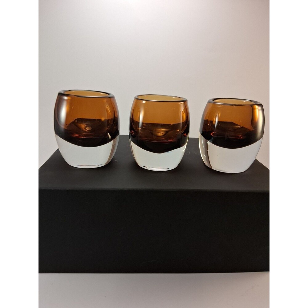 Crate & Barrel Topaz Amber Glass Diva Votive Candle Holder 3.25" Poland